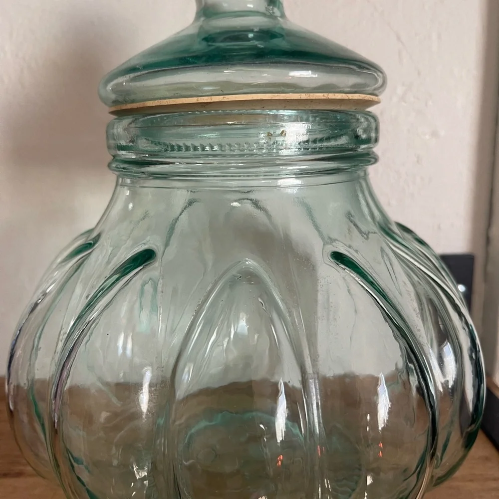 Vintage Italian SV Green Glass Apothecary Jar SVE Made In Italy